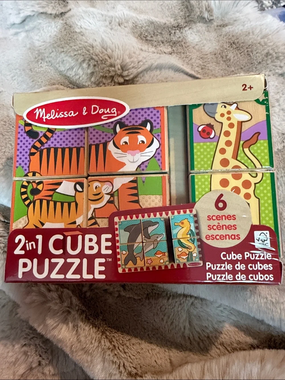 Melissa & Doug Colorful Orange, Green, Purple & Yellow 2-in-1 Cube Puzzle
